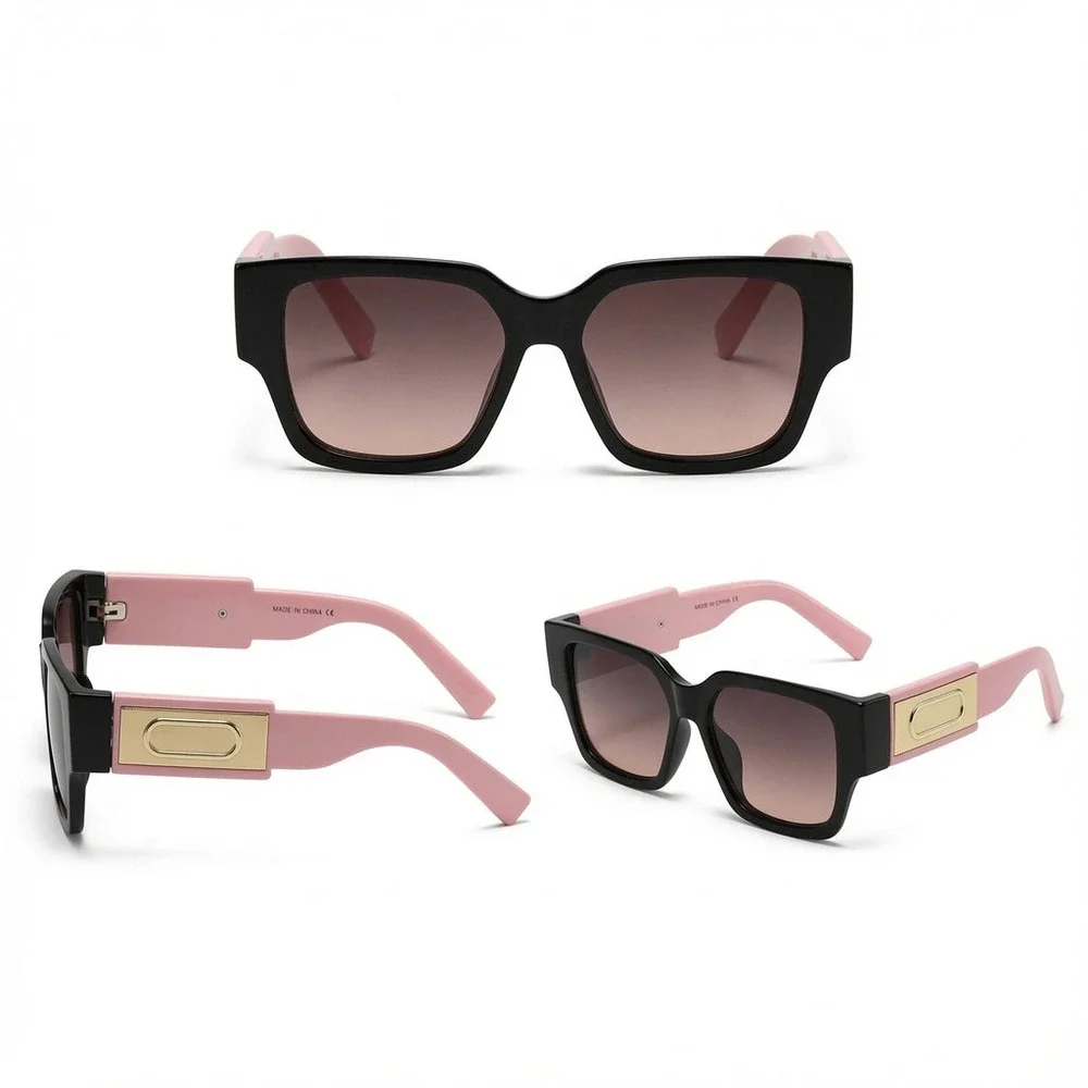 Mens Square Sunglasses Black Pink Frame Retro Style Hip Hop‎ Cholo Rapper Shades
